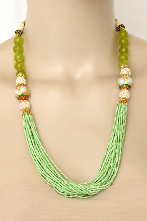 Pista Green Designer 23.5k Gold Plated Moti Mala (Necklace) 12777