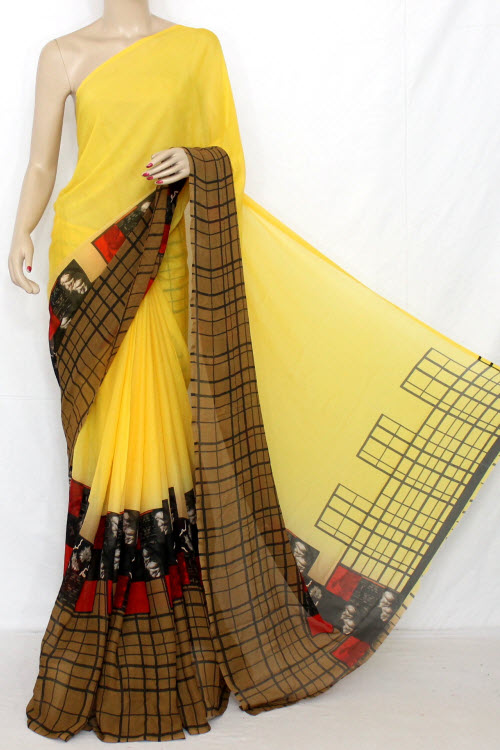 Deep Yellow Printed Fine Quality Georgette Saree (With Blouse) 13318