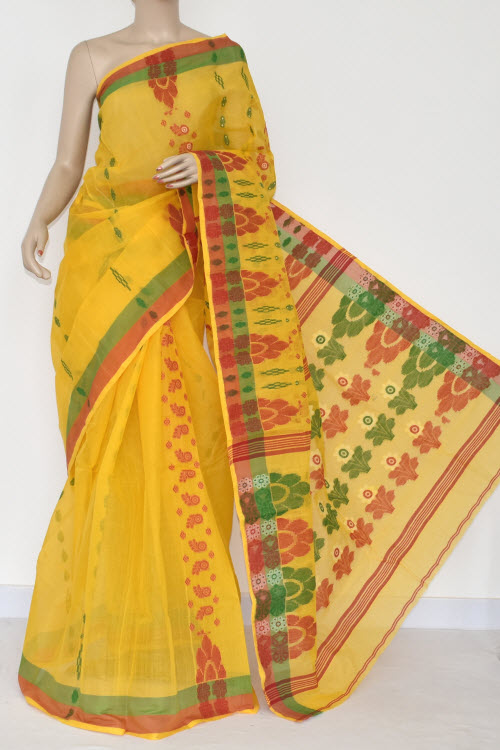 Yellow Handwoven Bengal Tant Cotton Saree (Without Blouse) 14063