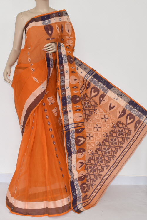 Orange Handwoven Bengal Tant Cotton Saree (Without Blouse) 14167