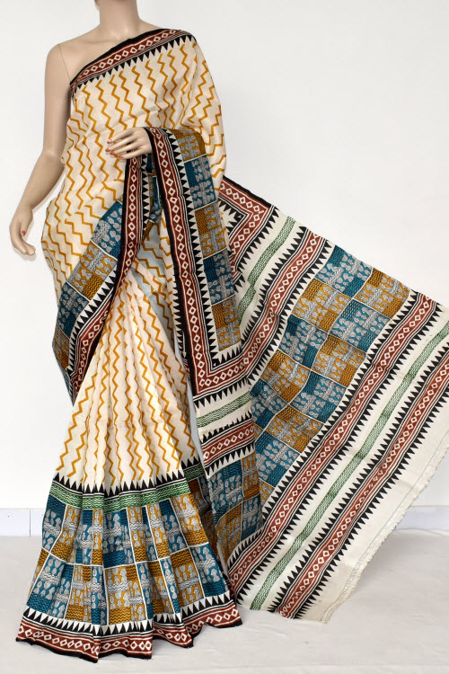 Off White Handloom Pure Silk Saree (With Blouse) 17275