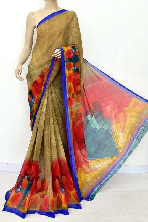 Multi-Color Printed Semi-Chiffon Saree (with Blouse) 16448