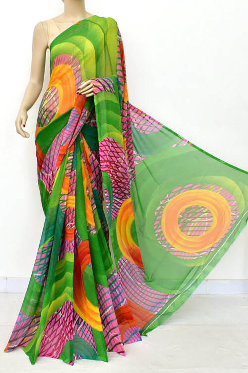 Multi-Color Printed Semi-Chiffon Saree (with Blouse) 16444