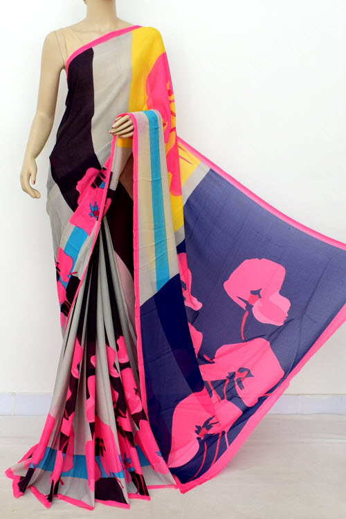 Pink Coffee Printed Wrinkle Georgette Saree (with Blouse) 16418