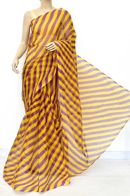 Yellow Lahariya Premium JP Munga Kota Printed Cotton Saree (without Blouse) 15604