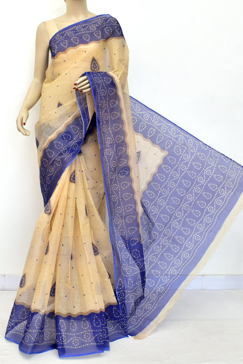 Blue Fawn Chunri Print Kota Doria Cotton Saree (without Blouse) Premium Quality 15596