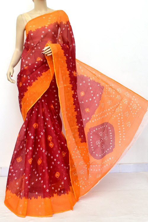 Red Chunri Print Kota Doria Cotton Saree (without Blouse) Premium Quality 15593