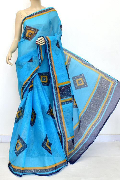 Pherozi Blue Chunri Print Kota Doria Cotton Saree (without Blouse) Premium Quality 15587