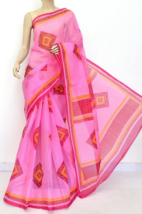 Pink Chunri Print Kota Doria Cotton Saree (without Blouse) Premium Quality 15586