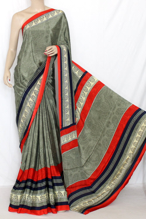 Light Menhdi Green Printed Crepe Silk Saree (With Blouse) 13377