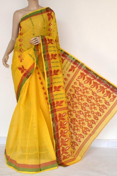 Pherozi Blue Handwoven Bengali Tant Cotton Saree (Without Blouse) 14059