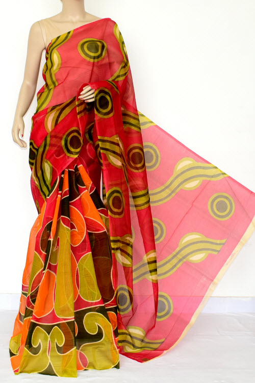 Red Menhdi Green Printed Kota Saree (Without Blouse - Supernet) 15463