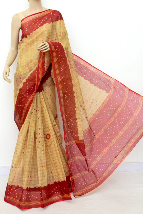 Red Fawn JP Kota Doria Chunri Print Cotton Saree (without Blouse) 15535