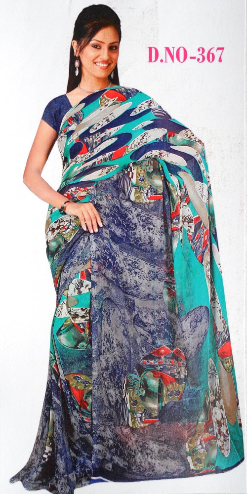Digital Printed Faux Georgette Saree 11430