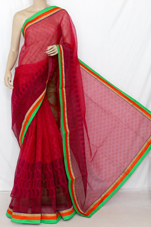 Rani Block Printed Supernet Kota Saree (With Contrast Blouse) 12652