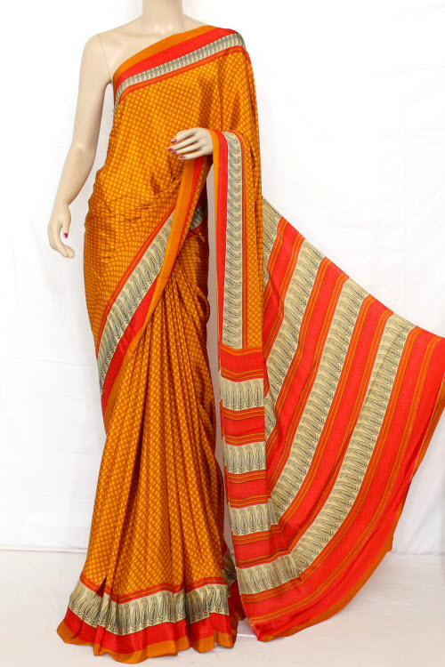 Printed Fine Quality Crepe Silk Saree (Satin Border With Blouse) 13285