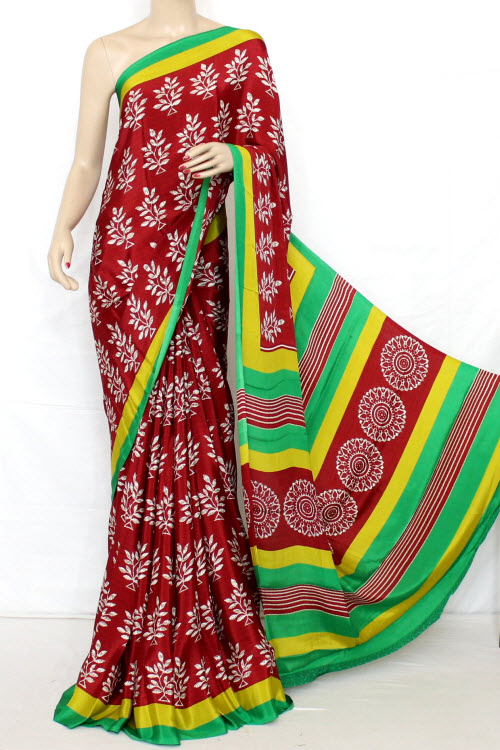 Printed Fine Quality Crepe Silk Saree (Satin Border With Blouse) 13286