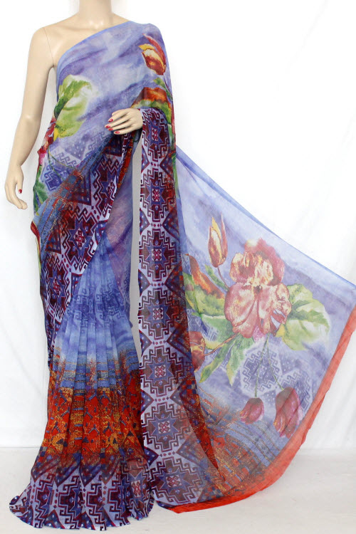 Multi - Color Printed Fine Quality Georgette Saree (With Contrast Blouse) 13333