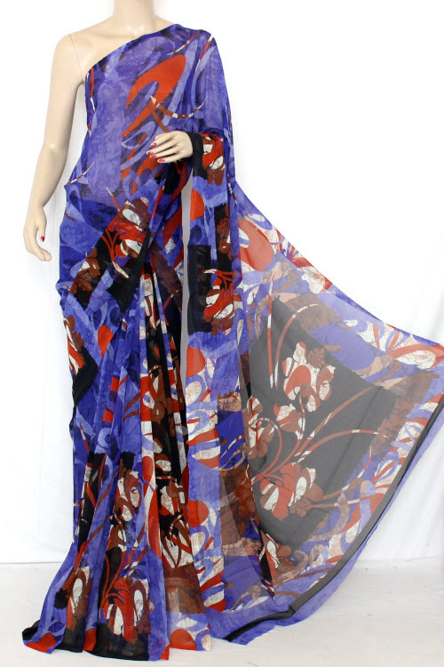 Blue Dx Quality Faux Georgette Saree (With Blouse) 13342