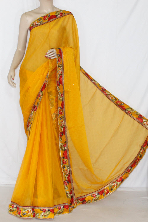 Yellow Semi-Chiffon Saree (With Printed Blouse) 13413