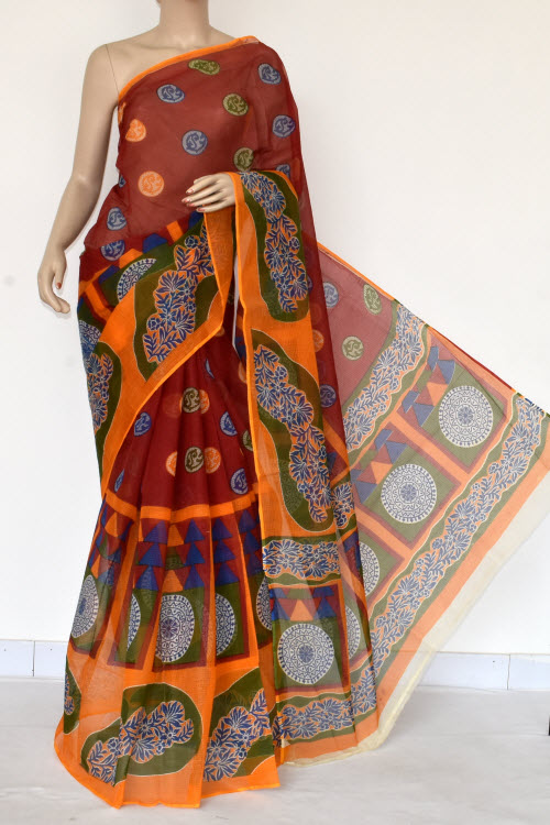 Red Premium JP Kota Doria Printed Cotton Saree (without Blouse) 15398