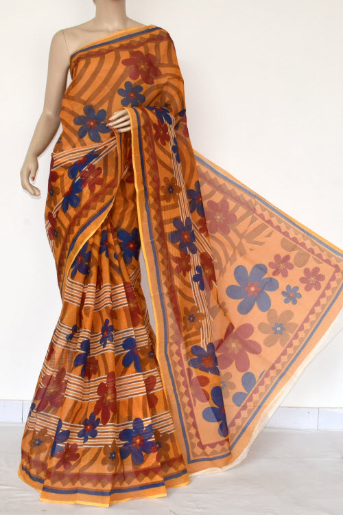 Mustared Yellow Premium JP Kota Doria Printed Cotton Saree (without Blouse) 15400