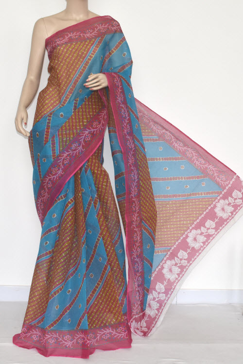 Pherozi Pink Premium JP Kota Doria Chunri Print Saree (without Blouse - Cotton) 15330