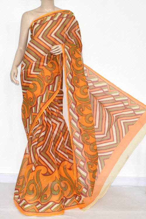 Yellow Premium JP Kota Doria Printed Cotton Saree (without Blouse) 15343