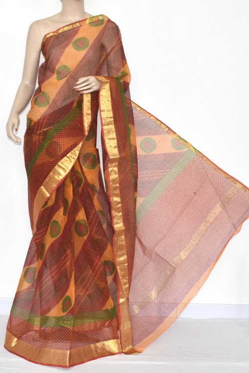 Red Laheria JP Kota Doria Chunri Print Cotton Saree (without Blouse) Zari Border 15351