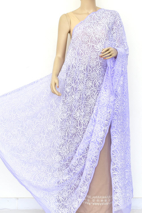 Lavender Hand Embroidered Allover Tepchi Work Lucknowi Chikankari Dupatta (Faux Georgette) 18045