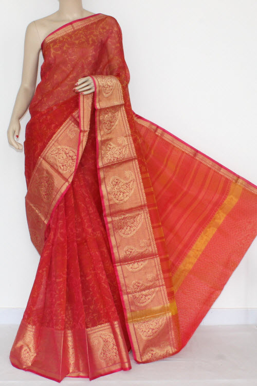 Rani Banarasi Kora Cot-Silk Printed Handloom Saree (With Blouse) 16105