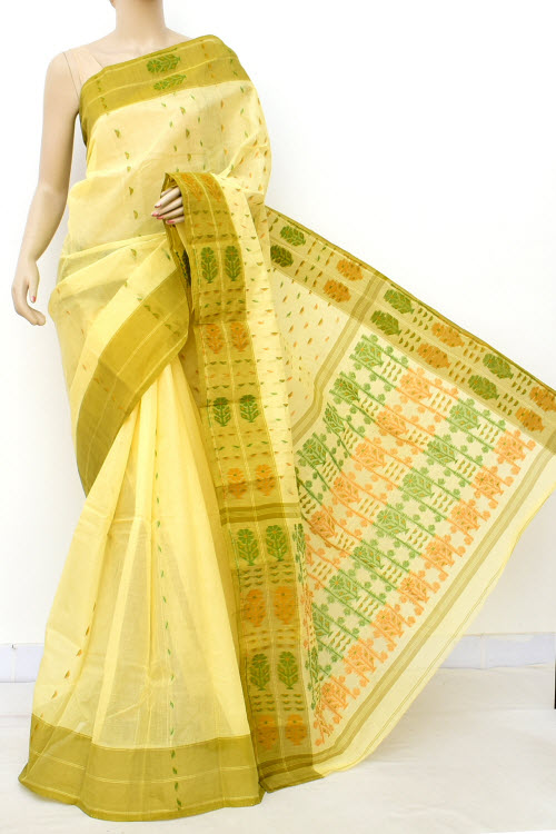 Yellow Handwoven Bengal Tant Cotton Saree (Without Blouse) 16997