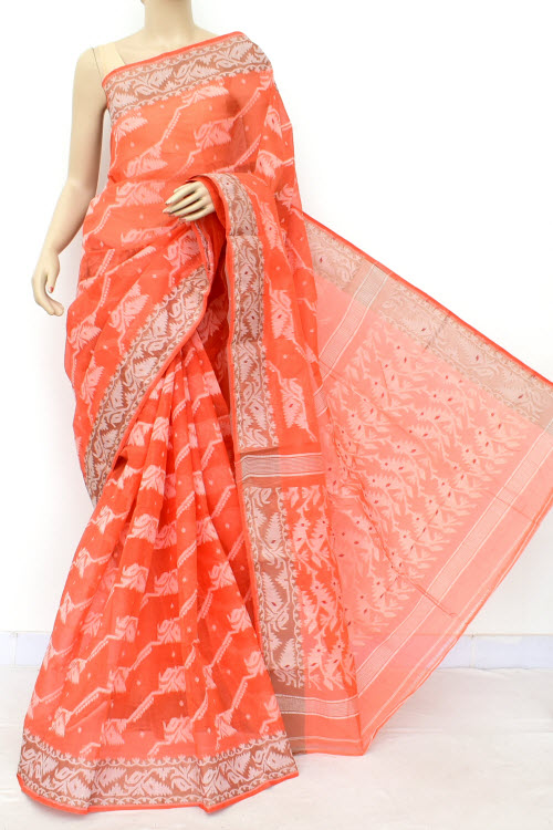 Orange Jamdani Handloom Bengal Tant Cotton Saree (Without Blouse) 17696