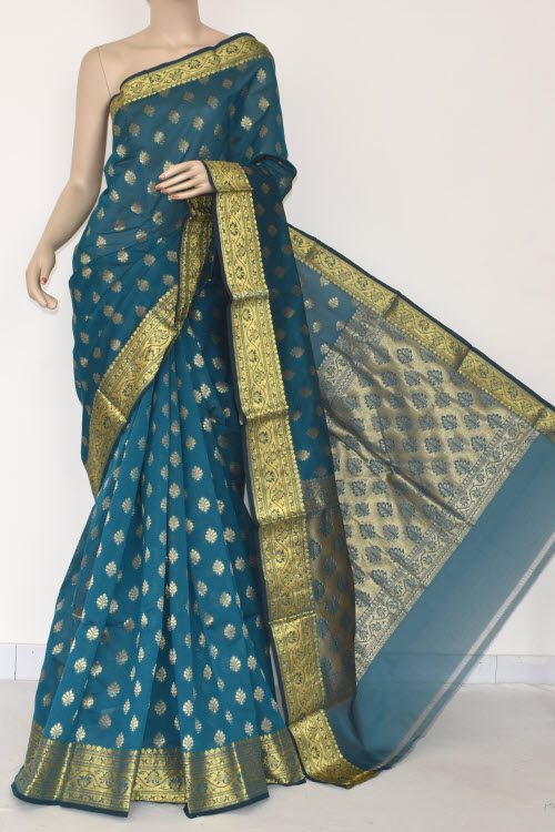 Sea Green Handloom Banarasi Kora Saree (with Blouse) Zari Border and Allover Booti 16254