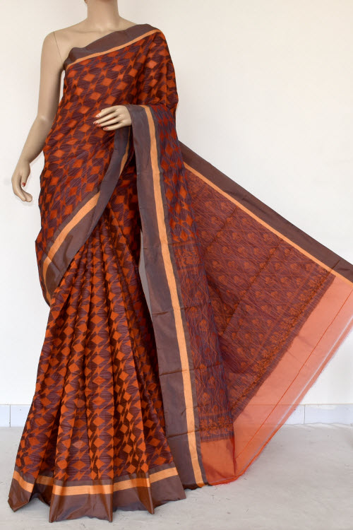 Orange Grey Handloom Banarasi Kora Saree (with Blouse) 16258