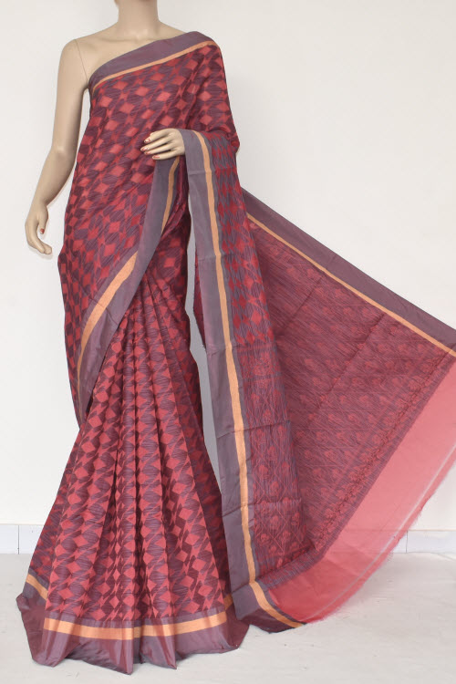 Light Orange Grey Handloom Banarasi Kora Saree (with Blouse) 16260