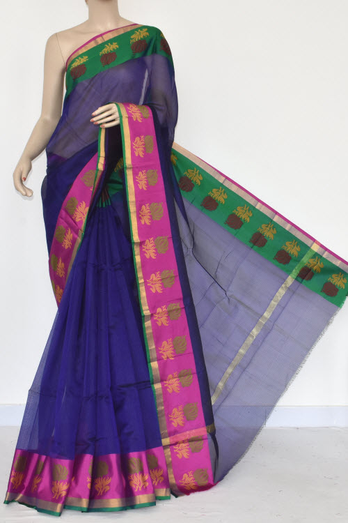 Blue Handloom Banarasi Kora Saree (with Blouse) 16262