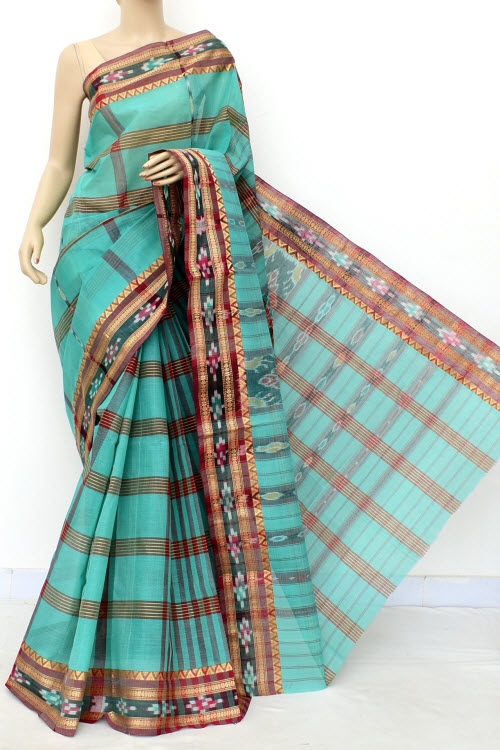 Sea Green Handloom Bengal Tant Cotton Saree (Without Blouse) Kotki Border 17258