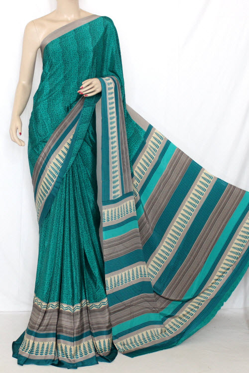 Sea Green Printed Crepe Silk Saree (With Blouse) 13375