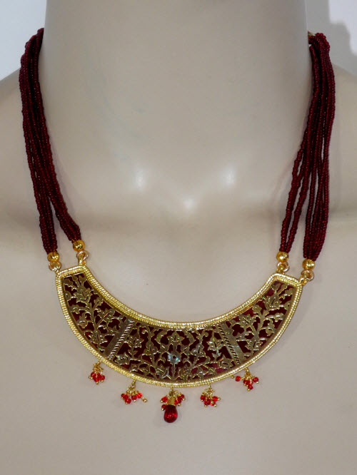 Maroon Traditional Thewa Pendant Set 11214